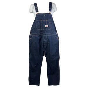 VTG Round House Button Fly Overalls 42x29 Mens Blue Denim Carpenter Workwear USA